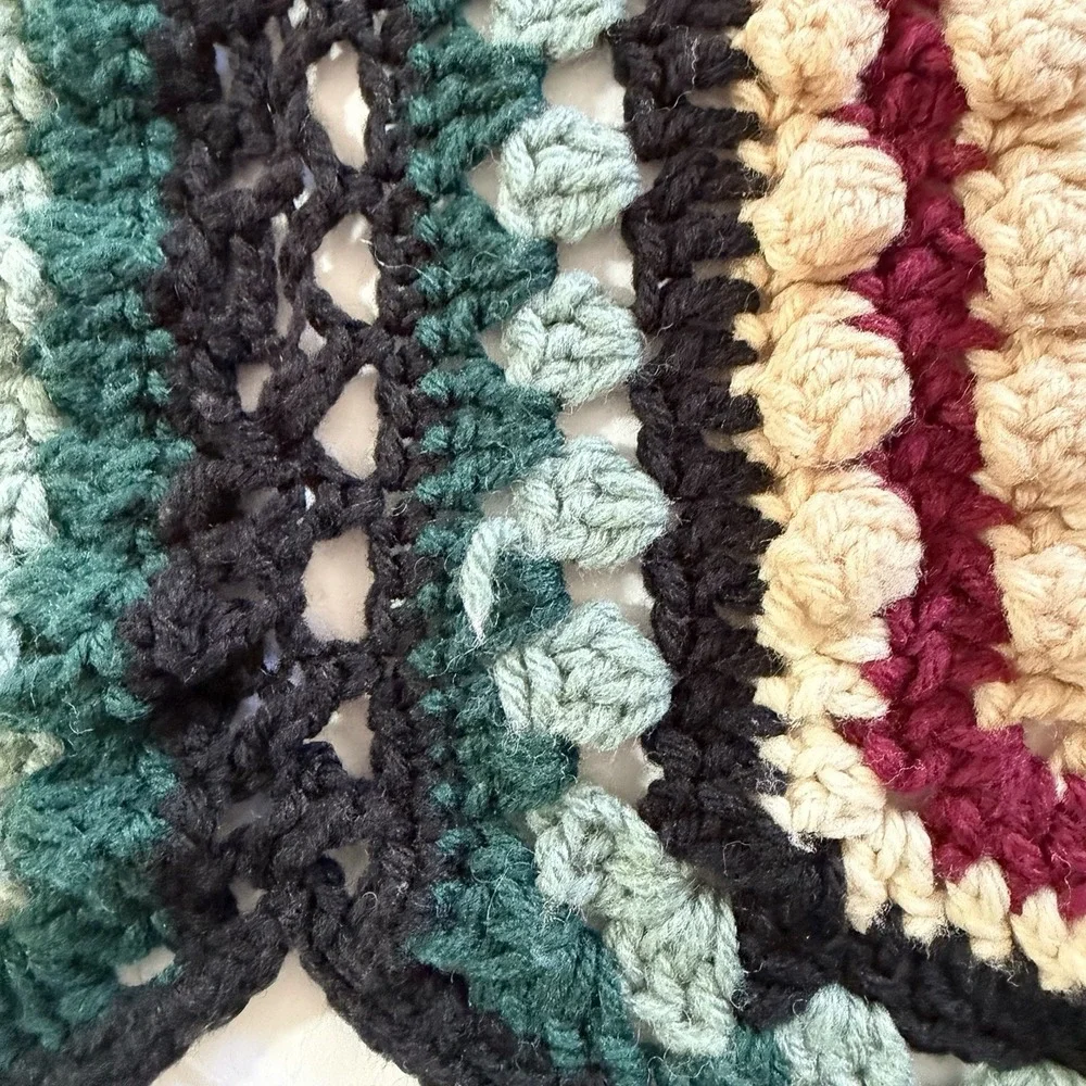 Hand Crocheted Granny Square Afghan Throw Blanket Floral 70